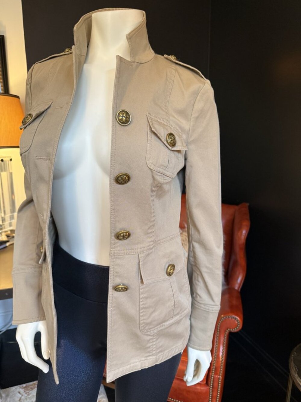 Tory Burch Khaki Military Jacket Gold Buttons Double Breasted Structured XS - Picture 2 of 4